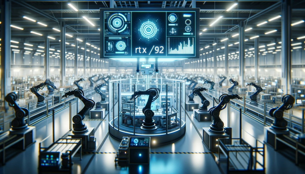 DALL·E-2023-10-25-15.48.05-Wide-photo-of-a-futuristic-manufacturing-facility.-Robotic-arms-with-integrated-AI-chips-operate-seamlessly-assembling-products.-Digital-screens-disp